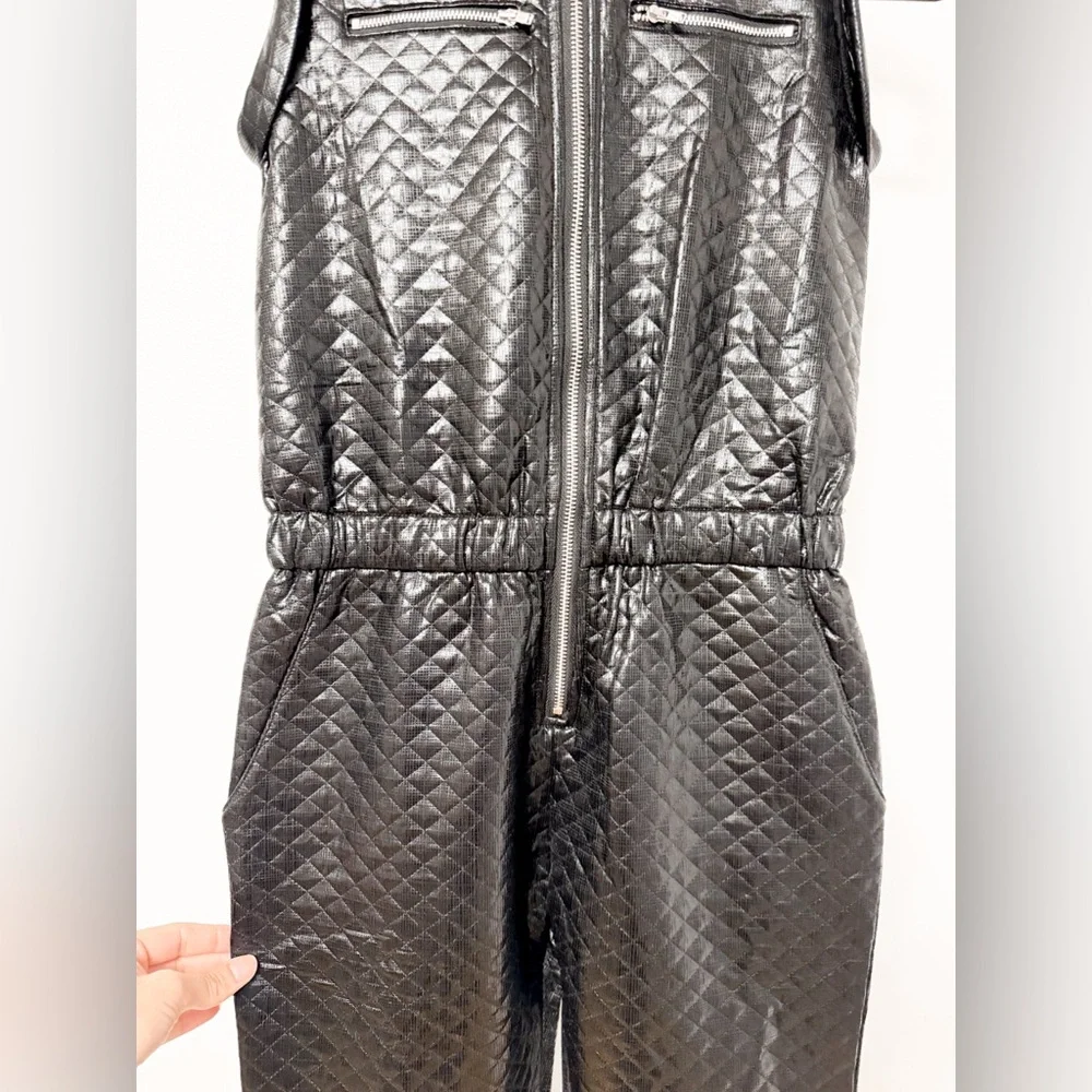 Girls Mia‎ New York Quilted Sleeveless Jumpsuit Faux Leather Shiny Black Large